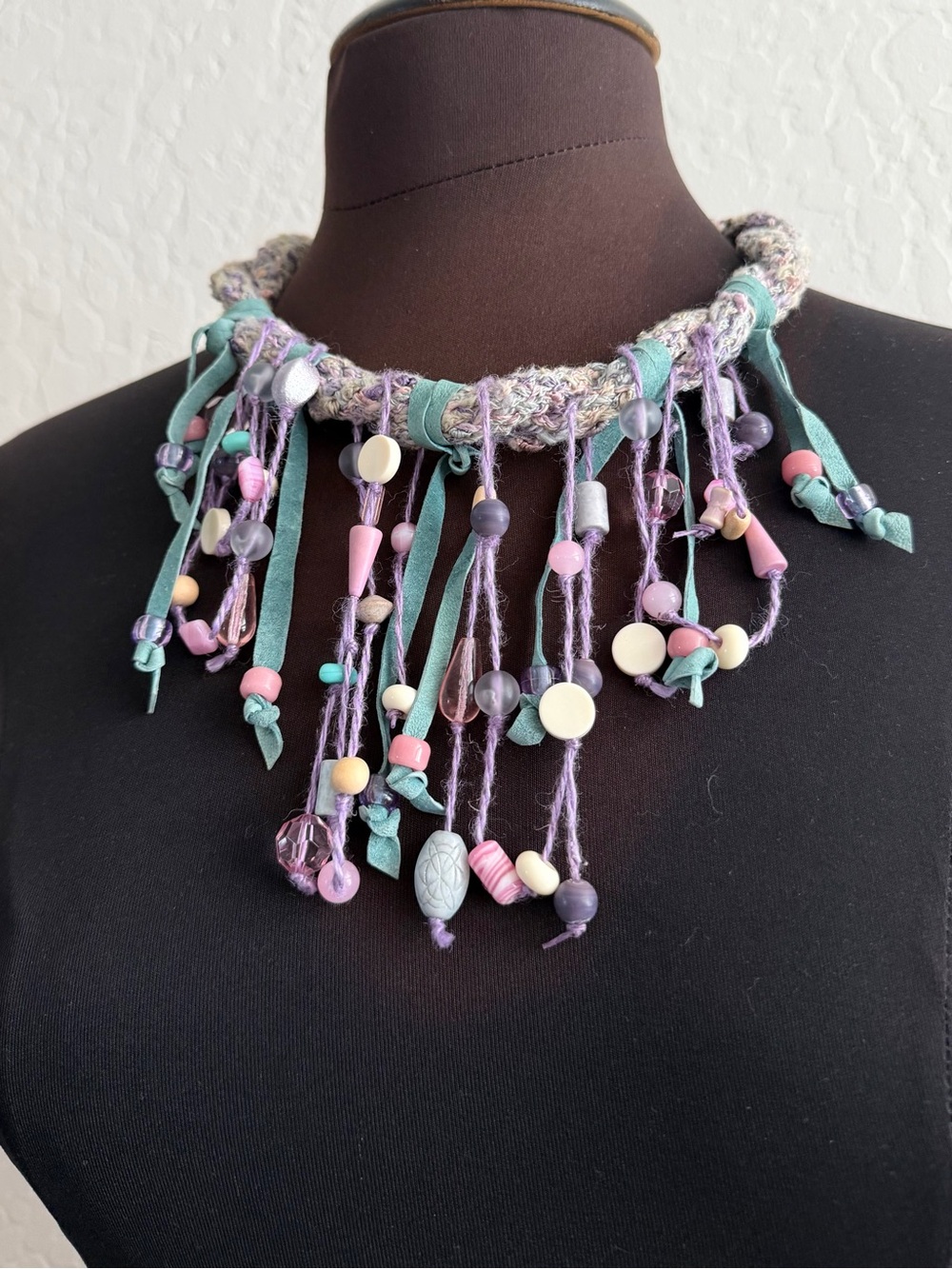 Lonnie Lovness Handcrafted Lavender & Teal Boho Fringe Necklace